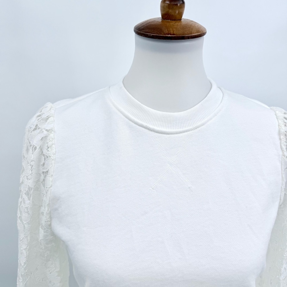 CAMI NYC White Risa Lace Sleeve Sweatshirt XS - Picture 6 of 11